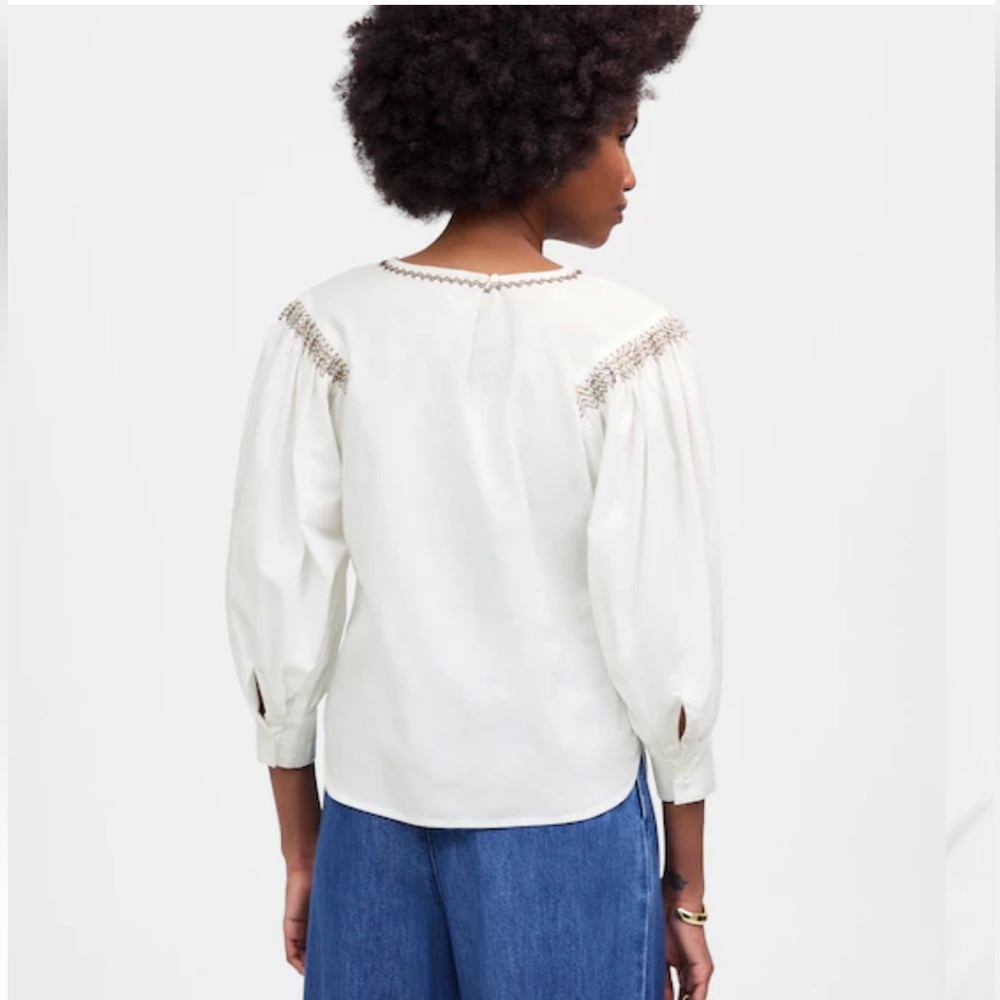 NWT Madewell Embroidered Balloon Sleeve Top- Medium - Picture 4 of 13